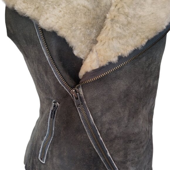 Luxurious West 14th Women's Nolita Drape Authentic Shearling Vest in Gray S to M - Picture 3 of 9